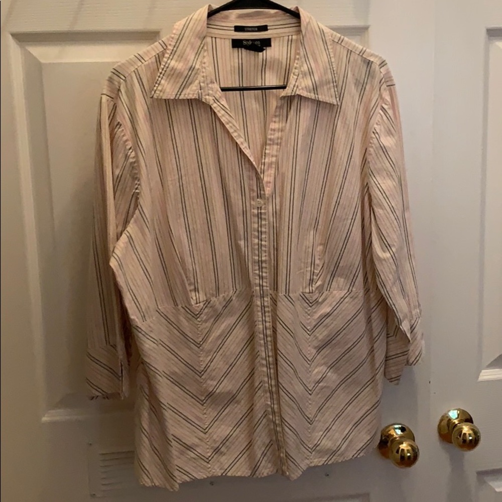 Pink stripped button down.